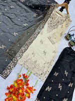Nouvelle Collection Très Demandée : Salwar Kameez Anarkali Indien Traditionnel en Soie Georgette Brodé Multicolore, Non Cousu, Idéal pour Mariage
