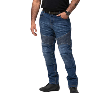 Pantalons en denim stretch déchirés à panneaux côtelés de style moto pour hommes, look motard tendance, streetwear décontracté, vente en gros OEM ODM - Product Image 5