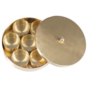 Handcrafted Brass <b>Spices</b> <b>Box</b> with 7 Compartments and Spoon Traditional Indian <b>Spice</b> Organizer with Embossed Matt Finish Lid - Product Image 1