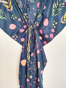 Vestido Kaftán de Algodón Hecho a Mano en India, Ligero, Amarillo, para Playa o Verano - Product Image 4