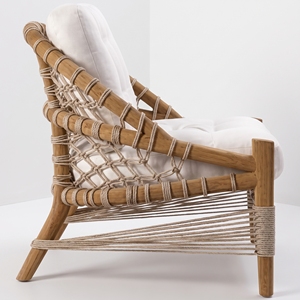 Fauteuil lounge en corde tressée avec cadre en bois de style côtier, dossier et accoudoirs rembourrés, pour espaces de vie et projets hôteliers, destiné aux acheteurs en gros - Product Image 4