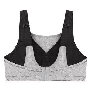 Soutien-gorge de sport pour femme, col ras du cou, dos nageur, maille respirante, coutures contrastées, maintien élevé, pour fitness et activités sportives, noir, gris uni, anti-humidité - Product Image 5