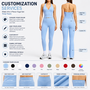 Custom <b>Women</b>’s 3 Piece Workout Set Halter Sports Top High Waist <b>Leggings</b> <b>Flared</b> Yoga Pants Stretch Gym Fitness OEM Manufacturer - Product Image 4