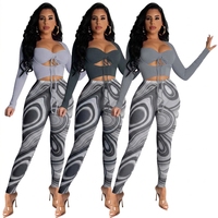 Ensemble 2 pièces pour femmes, haut imprimé à manches longues avec lacets et pantalon long, respirant, coupe ajustée, mode printemps-été