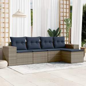 Ensemble de canapé de jardin en polyrotin gris avec coussins, 5 places, mobilier d'extérieur, design contemporain - Product Image 3