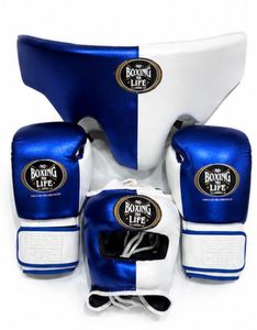 No Boxing No Life - Juego de Guantes de Boxeo para Entrenamiento y Sparring, 100% Cuero Vacuno Genuino, Azul y Blanco, Equipo de Protección, Hecho en México - Product Image 1