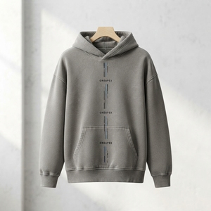 Sweat-shirt à capuche gris pour homme, pull en coton French Terry, coupe classique, poche kangourou, logo imprimé vertical, streetwear décontracté - Product Image 1