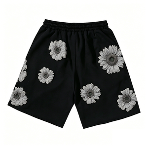Conjunto de Pantalones Cortos de Mezclilla para Hombre al por Mayor, 100% Algodón, con Cordón, Estampado Puff, Estilo Urbano - Product Image 1