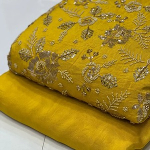 <b>Direct</b> Factory Supply Embroidered Silk Fabric with <b>Beads</b> for Wedding Gowns Sarees Kaftans Available at Good Price - Product Image 1