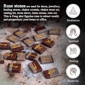 Ensemble de pierres runiques en pierre naturelle de Narmada, 25 pièces, pierres de rivière gravées pour la divination, collection, vente en gros - Product Image 3