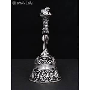 Sculpture en laiton Nandi Bell de 3 pouces, exquise, avec placage argenté, modèle DDO165, fabriquée en Inde - Product Image 4