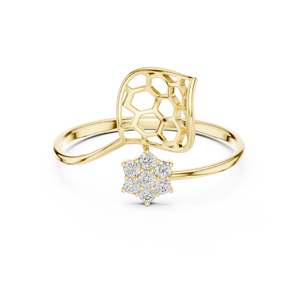 Anillo minimalista de banda abierta con diamante de talla brillante redondo para mujer, en oro amarillo macizo de 14k, ideal para compromiso, aniversario o regalo de boda. - Product Image 1