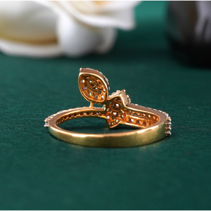 14K Rose <b>Gold</b> Open Wrap Flower Shape <b>Cocktail</b> <b>Ring</b> with Marquise Double Halo Lab Grown Diamond Signet Band for Engagement - Product Image 4