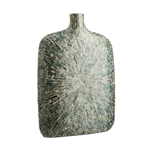 Vase de table rectangulaire en nacre fait main, glaçure craquelée, design contemporain, décoration florale - Product Image 2