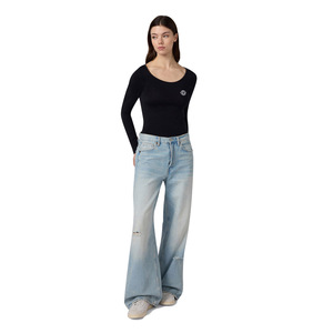 Women's <b>Black</b> Square Collar <b>Long</b> <b>Sleeve</b> <b>Crop</b> <b>Top</b> Slim Fit Knitted Solid Color Minimalist Style All Seasons Wear - Product Image 3