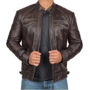 Customizable ODM Autumn Varsity Jacket for <b>Men</b> Coated Stand Collar Genuine Leather with Zipper Front Logo on Sale - Product Image 1