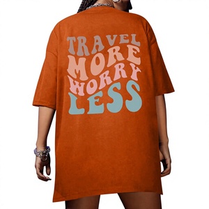 T-shirts imprimés amples et confortables pour femmes grandes tailles, col rond, manches courtes, tricotés 100 % coton, boutonnés, hauts d'été avec logo - Product Image 5