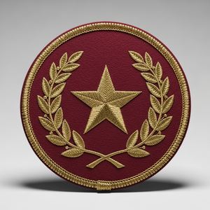 Écusson personnalisé en or massif, motif étoile de couronne maçonnique, rouge bordeaux, rond, brodé, badge maçonnique, applique de regalia maçonnique, fait main - Product Image 1