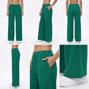 Pantalon palazzo fluide à taille mi-haute élastique et jambe large pour femme – Tenue décontractée et tendance - Product Image 4