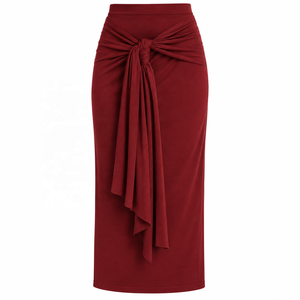 Jupes Maxi en Coton Tricoté Élégantes à Taille Haute et Coupe Évasée avec Fente pour l'Été - Product Image 1