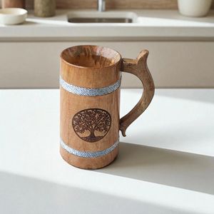 Jarra de Cerveza de Madera Estilo Americano Hecha a Mano con Asa, Logotipo Personalizado, Apta para Lavavajillas, Embalaje en Caja Blanca, Madera de Mango Natural Oscura - Product Image 3