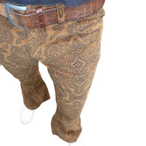 Pantalon évasé marron imprimé pour homme, taille mi-haute, fermeture boutonnée, décontracté, en tissu tissé - Product Image 6