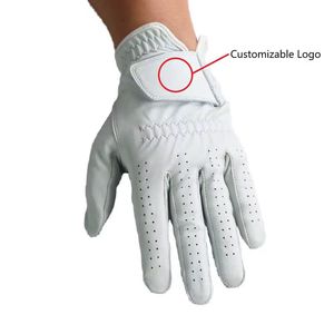 Gant de golf en cuir Cabretta blanc respirant avec fermeture auto-agrippante, main droite, unisexe, personnalisable avec logo - Product Image 1