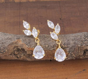 Pendientes Colgantes de Plata de Ley con Circonita Cúbica Corte Marquesa, Bañados en Oro, para Novia, Boda, Fiesta, Regalo, Joyería al por Mayor - Product Image 4