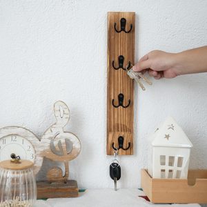 Porte-clés vertical mural en bois avec crochets pour l'entrée de la maison, solution de rangement pour clés et portefeuilles - Product Image 6