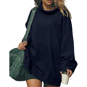 Women's Oversized Solid Color <b>Stand</b> Collar Sweatshirt <b>Drop</b>-Shoulder mock neck Long Sleeve Knitted Breathable Autumn Wear - Product Image 3