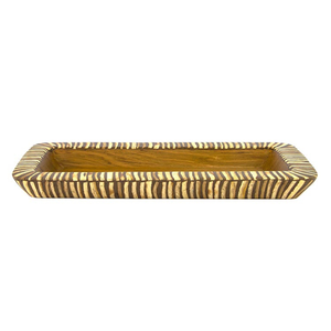 Food Grade Suar Wood With Dark Coconut <b>Shell</b> Inlay Medium Square Serving Tray <b>Light</b> Brown Thirty Two And Twenty Three Centimeter - Product Image 1