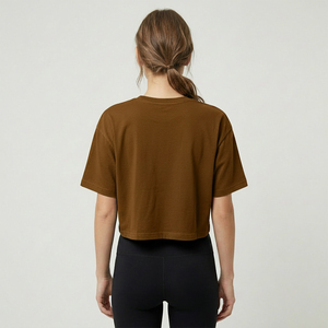 Women's Crew Neck <b>Crop</b> T-Shirt Short Sleeve Boxy Fit Jersey Cotton Oversized Streetwear T-Shirt Custom Logo OEM Service - Product Image 2