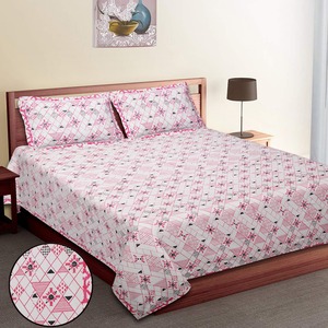 Ensemble de housse de couette en coton pur à imprimé floral classique moderne 400TC 7 pièces avec housses d'oreiller rose et blanc pour la maison - Product Image 1