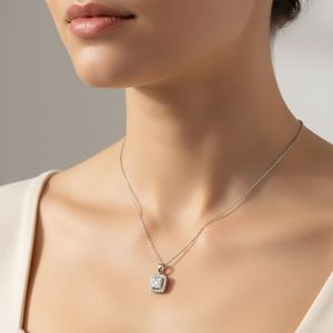 Collier pendentif halo en diamant de laboratoire taille princesse 0,75 carat, plaqué or 10 carats, bijoux de luxe pour femmes - Product Image 6