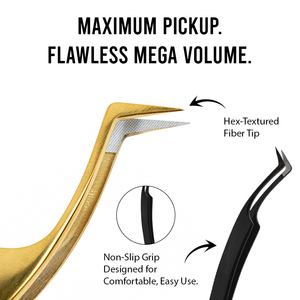 Pinzas para Extensión de Pestañas con Punta de Fibra, Color Dorado Plasma y Negro, Pinzas para Pestañas de 90 Grados de Bahasa Pro - Product Image 2
