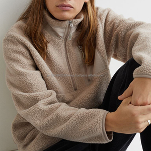 Custom Men Jumper Beige Quarter Zip Sherpa Pullover Thick Heavyweight Loose Fitting Hoodie 14 Zip Plain Brown hoodies - Product Image 4