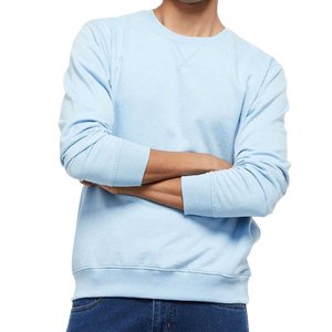 <b>Men's</b> Light Blue Crew Neck Sweatshirt Regular Fit Long Sleeve Casual <b>Pullover</b> 100% Cotton French Terry Autumn Wear - Product Image 3