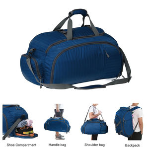 Sac de sport durable bleu et gris, sac de voyage multi-poches avec poche à chaussures dédiée et bandoulière rembourrée - Product Image 6