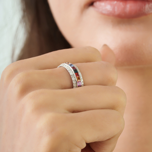 Bague éternelle complète en argent sterling 925 fait main, 100 % authentique, avec saphirs et diamants multiples, bijoux fins unisexes - Product Image 4