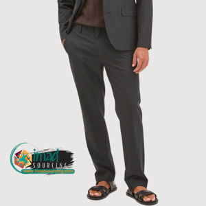 Pantalones de Vestir Casuales para Hombre, Color Gris Oscuro, Estilo Chino, Formal, de Lana/Poliéster, Cintura Media, Cierre de Cremallera, Frente Plisado, Estilo Plano - Product Image 3