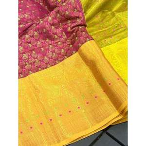 DISEÑADOR BROCADO SEDA ZARI TEJIDO TRABAJO SAREE CON BLUSA DESCOSADA ROSA - Product Image 5