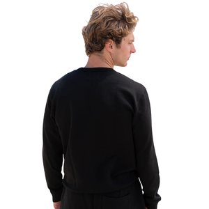 Men's Black Long Sleeve Crewneck Sweatshirt 100% Cotton Knitted Regular Fit Casual Solid Color Custom Logo Winter 370g - Product Image 2