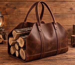 Wholesale Custom Genuine Leather Wood <b>Carrier</b> Heavy Duty Firewood Tote Handcrafted Fireplace Log <b>Carrier</b> <b>Bag</b> LWC-0011 - Product Image 6
