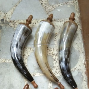 Natural Buffalo Drinking Horn Blowing Horn and Powder Horn Available with Leather Strap Holders from India - Product Image 6