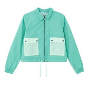 Custom Women's Cropped Color Block Windbreaker <b>Jacket</b> OEM Lightweight Nylon Zip Up Drawstring Hem <b>Jacket</b> With Pockets - Product Image 6