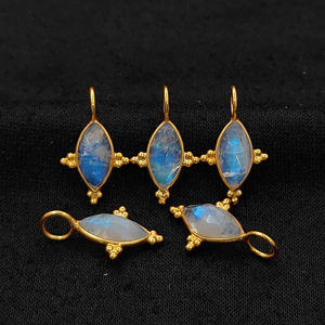 Pendentifs en Lapis Lazuli plaqué or, forme marquise fantaisie, pour la création de bijoux, 10x5mm, coupe rose. - Product Image 4