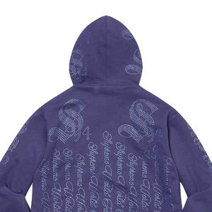Sweat à capuche zippé tendance pour homme, violet, avec strass, en coton épais, orné de cristaux scintillants, style streetwear Y2K, graphique, coupe oversize - Product Image 4