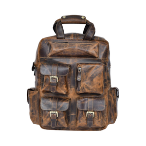 Sac à dos décontracté pour hommes femmes véritable Crazy Horse en cuir multi-poches voyage école sac à dos pour ordinateur portable String élégant Polyester - Product Image 1