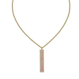 Collier pendentif barre en cristal doré 1908 avec strass rose, design numérique, chaîne fine, bijou élégant pour femme, tendance et affirmé - Product Image 4