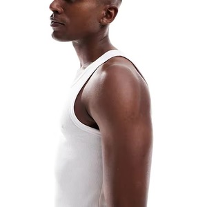 <b>Men</b> Ribbed Sleeveless <b>Vest</b> Cotton Tank Top Solid <b>White</b> Summer Undershirt Slim Fit Casual Wear OEM Bulk Supply - Product Image 3
